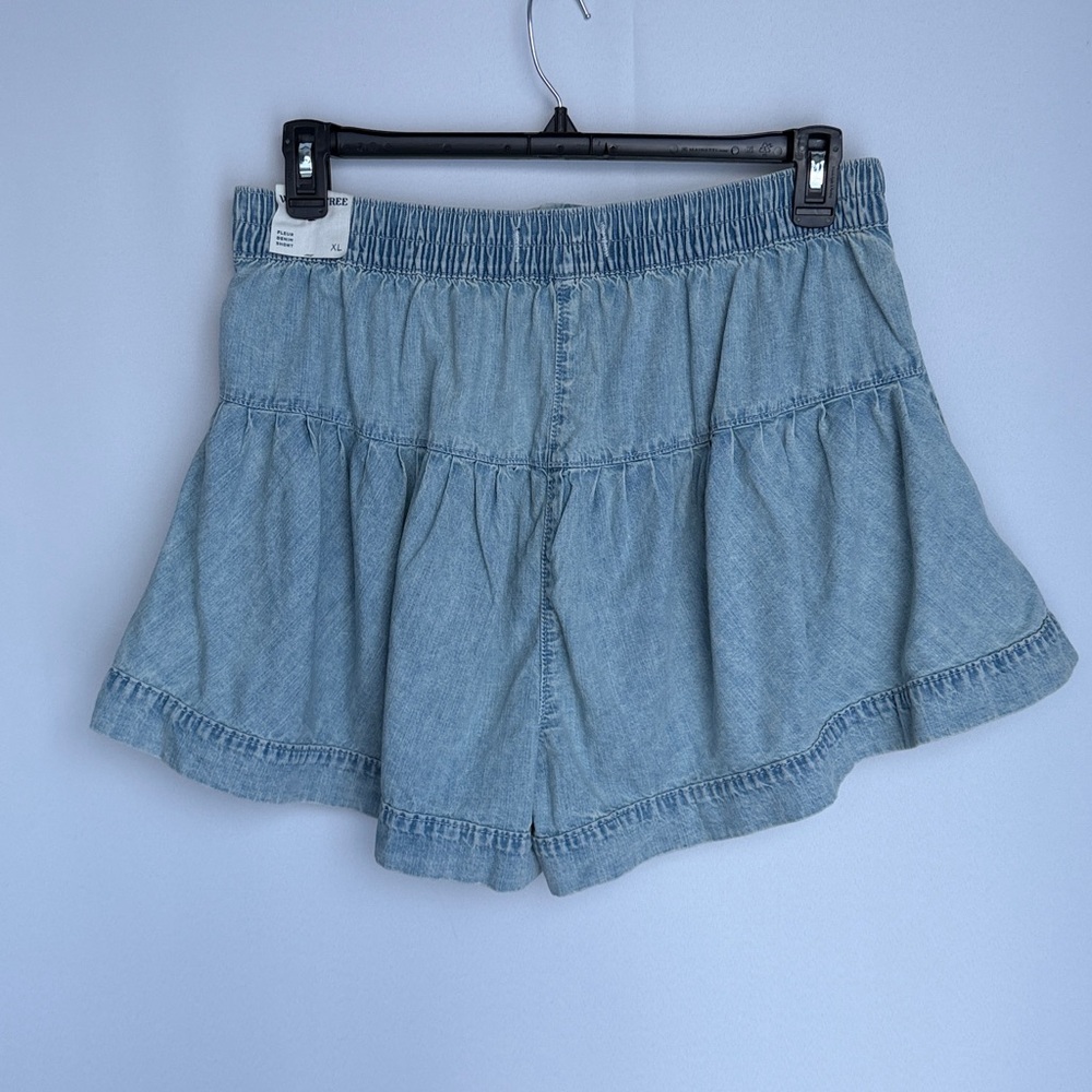 Free People Fleur Pleated Denim Shorts XL Ultra High Rise Belle Blue - Picture 8 of 9